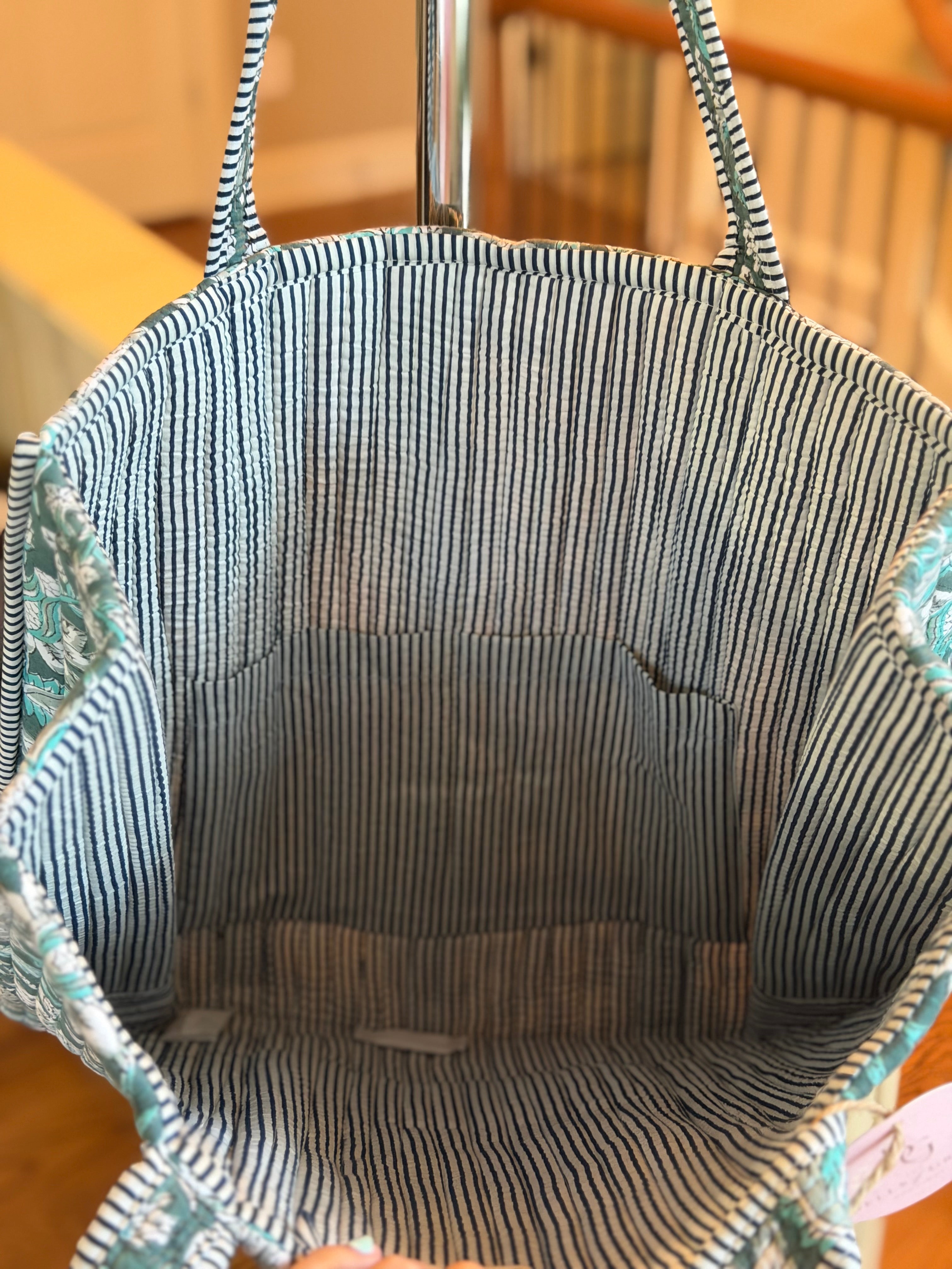 Green Floral Quilted Tote