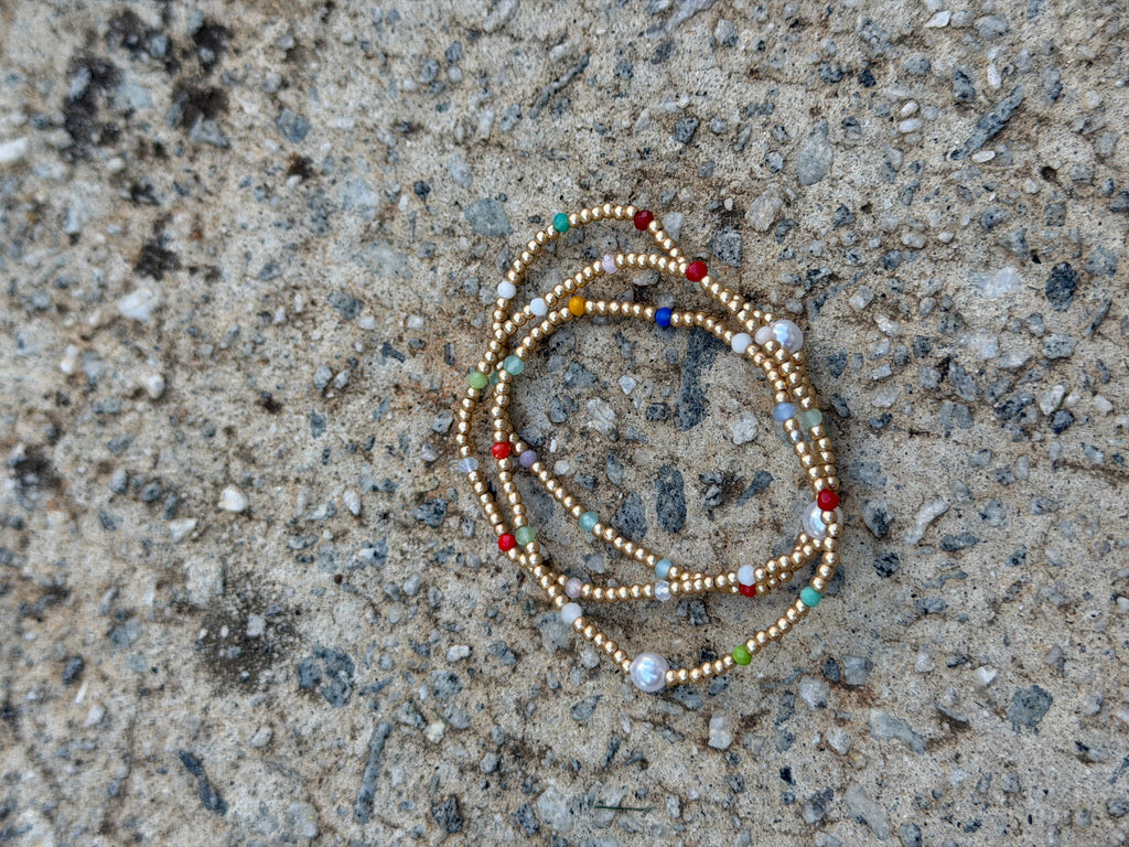 Gold with Color Beads and Pearl Bracelet