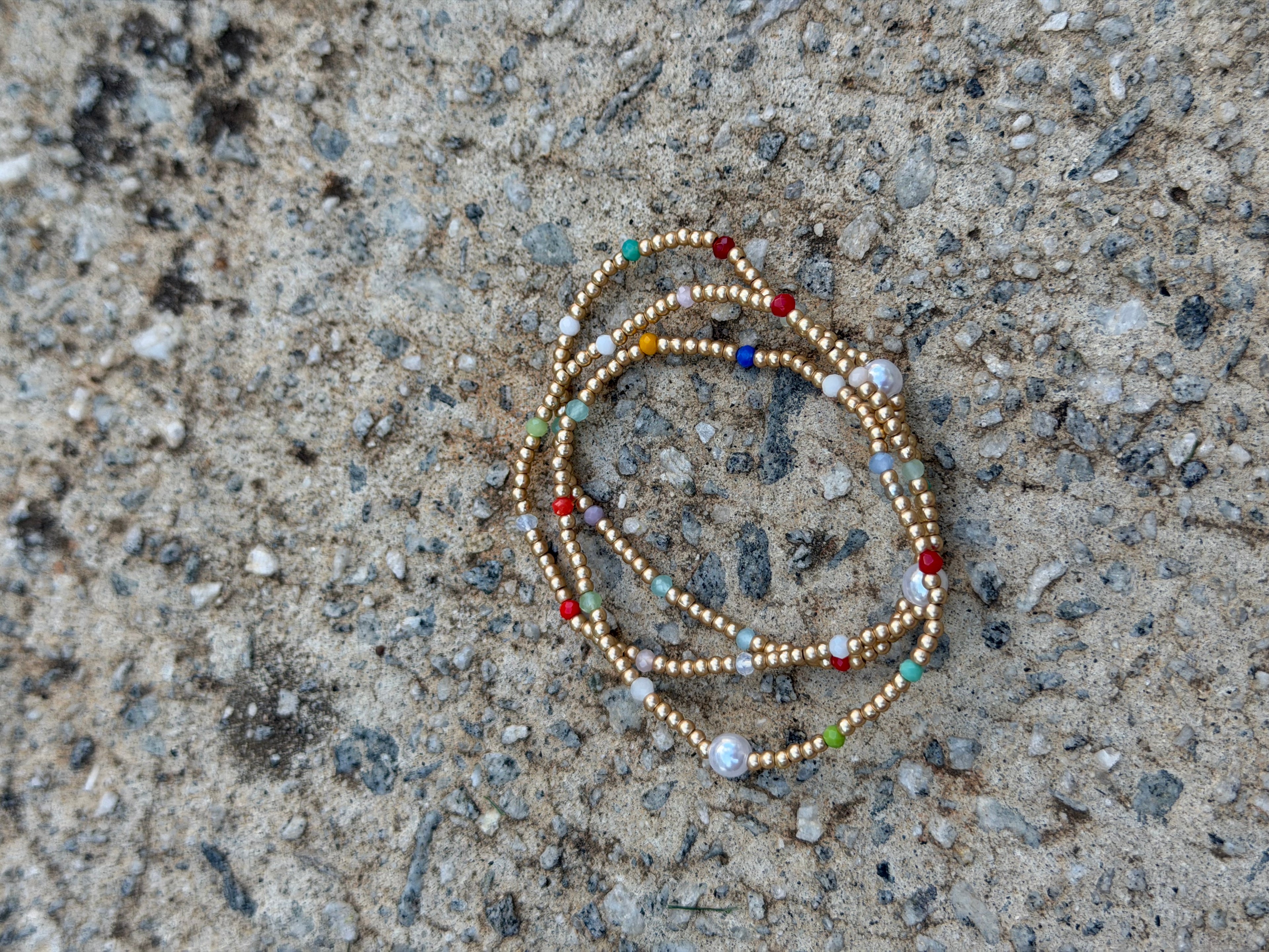 Gold with Color Beads and Pearl Bracelet