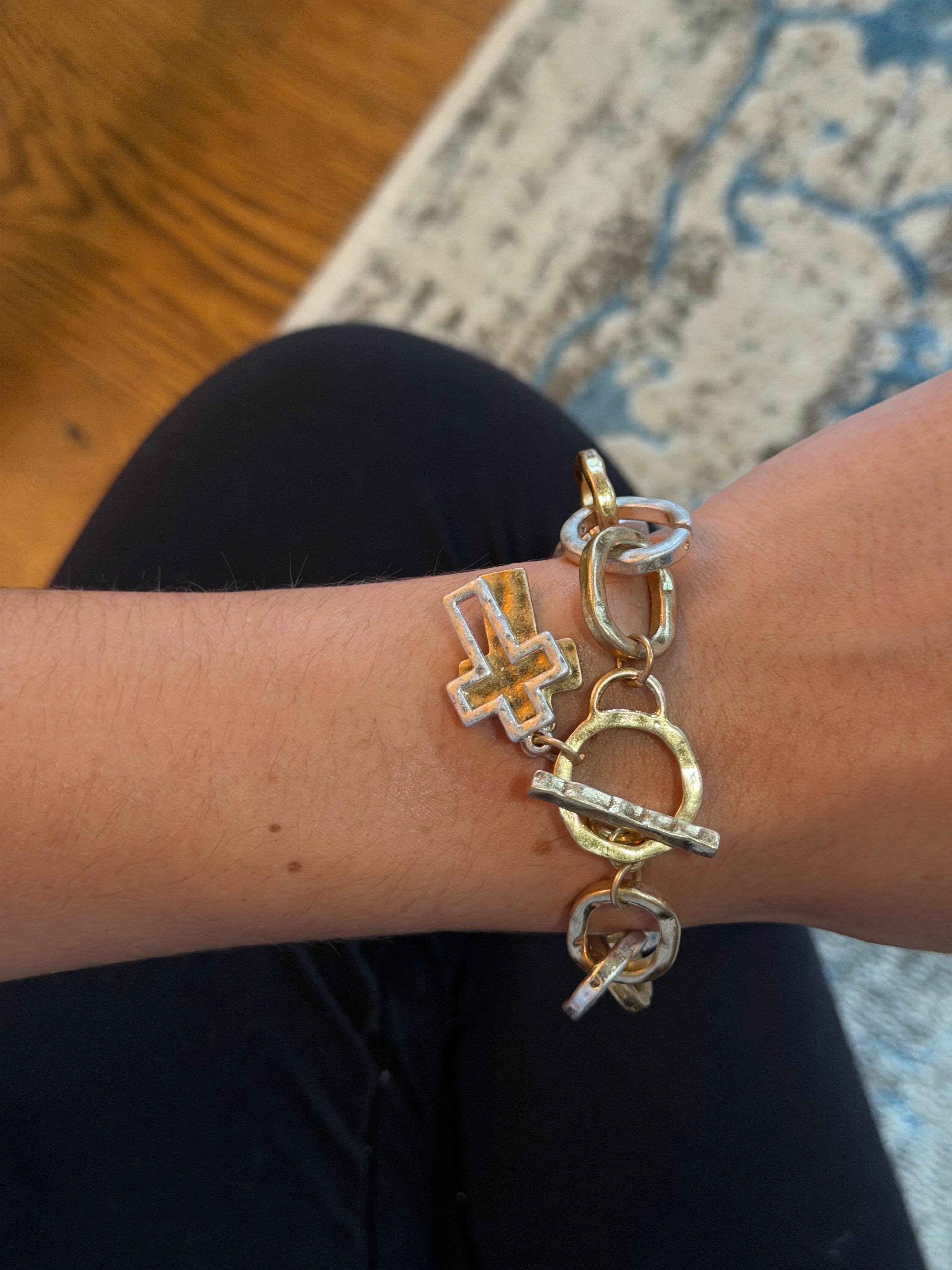 Mixed Metal Cross Chain Bracelet