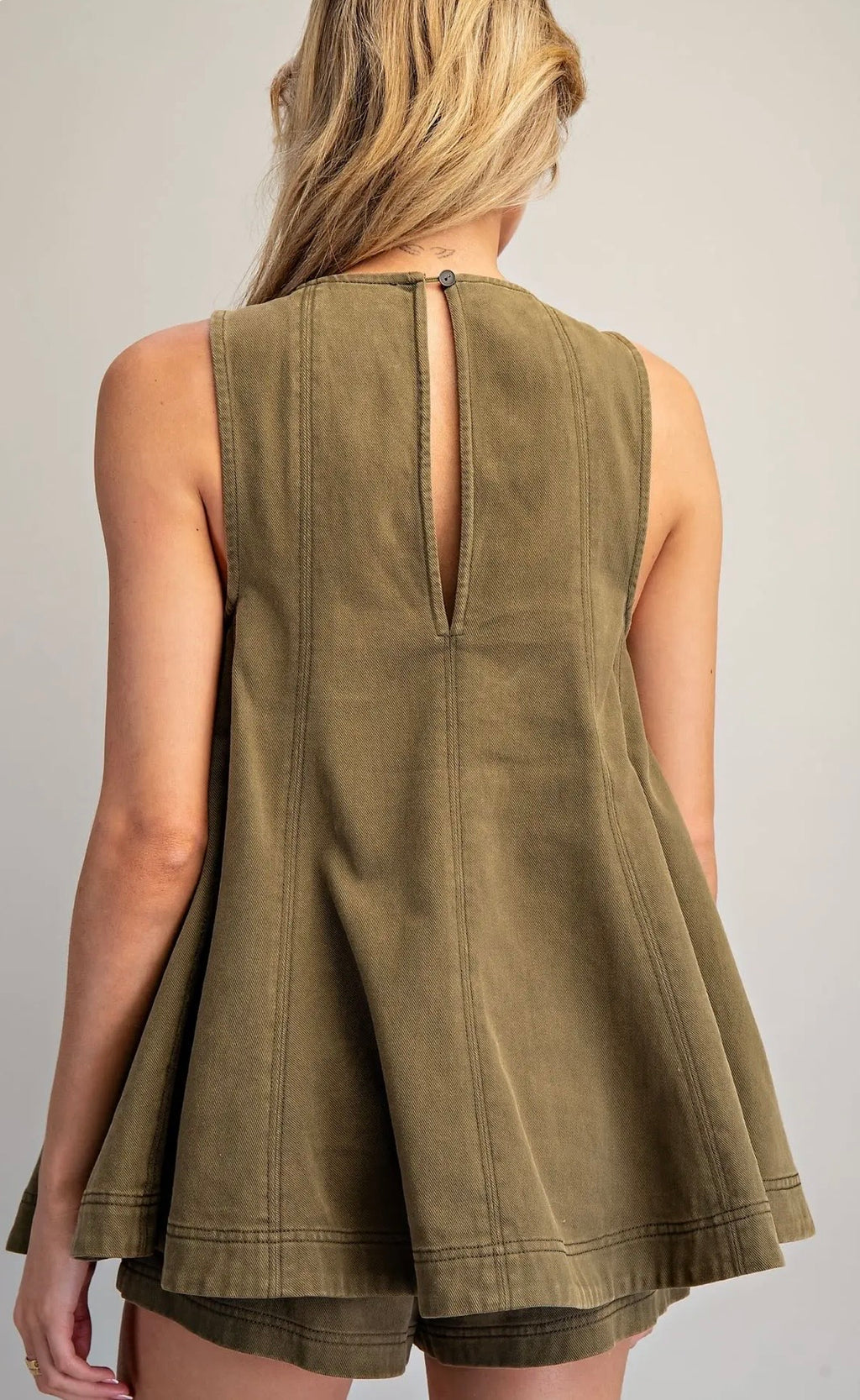 Olive Denim Flare Tank
