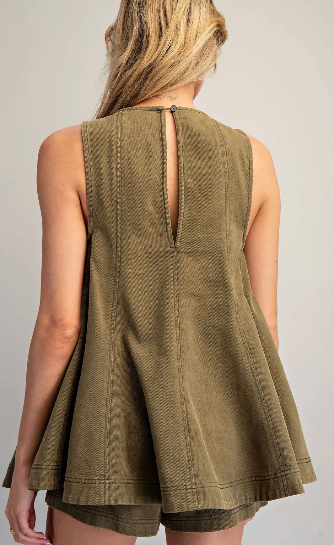 Olive Denim Flare Tank