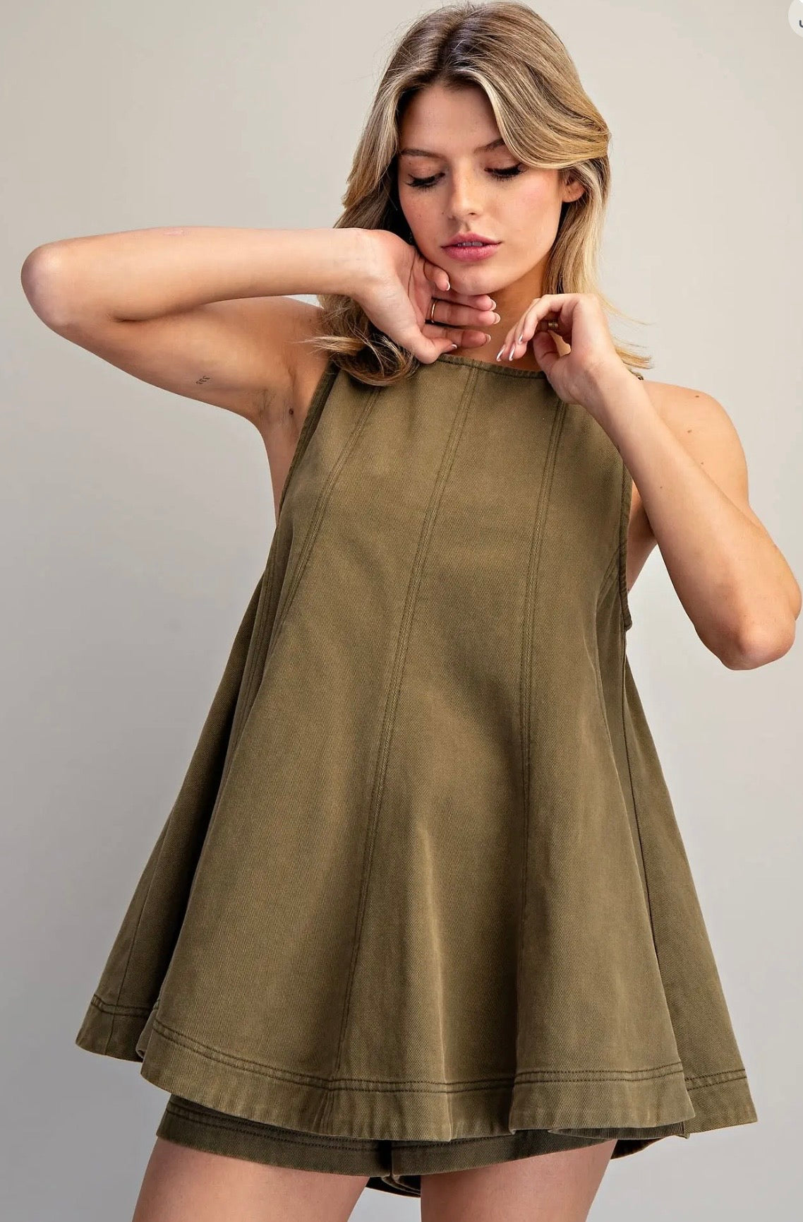 Olive Denim Flare Tank