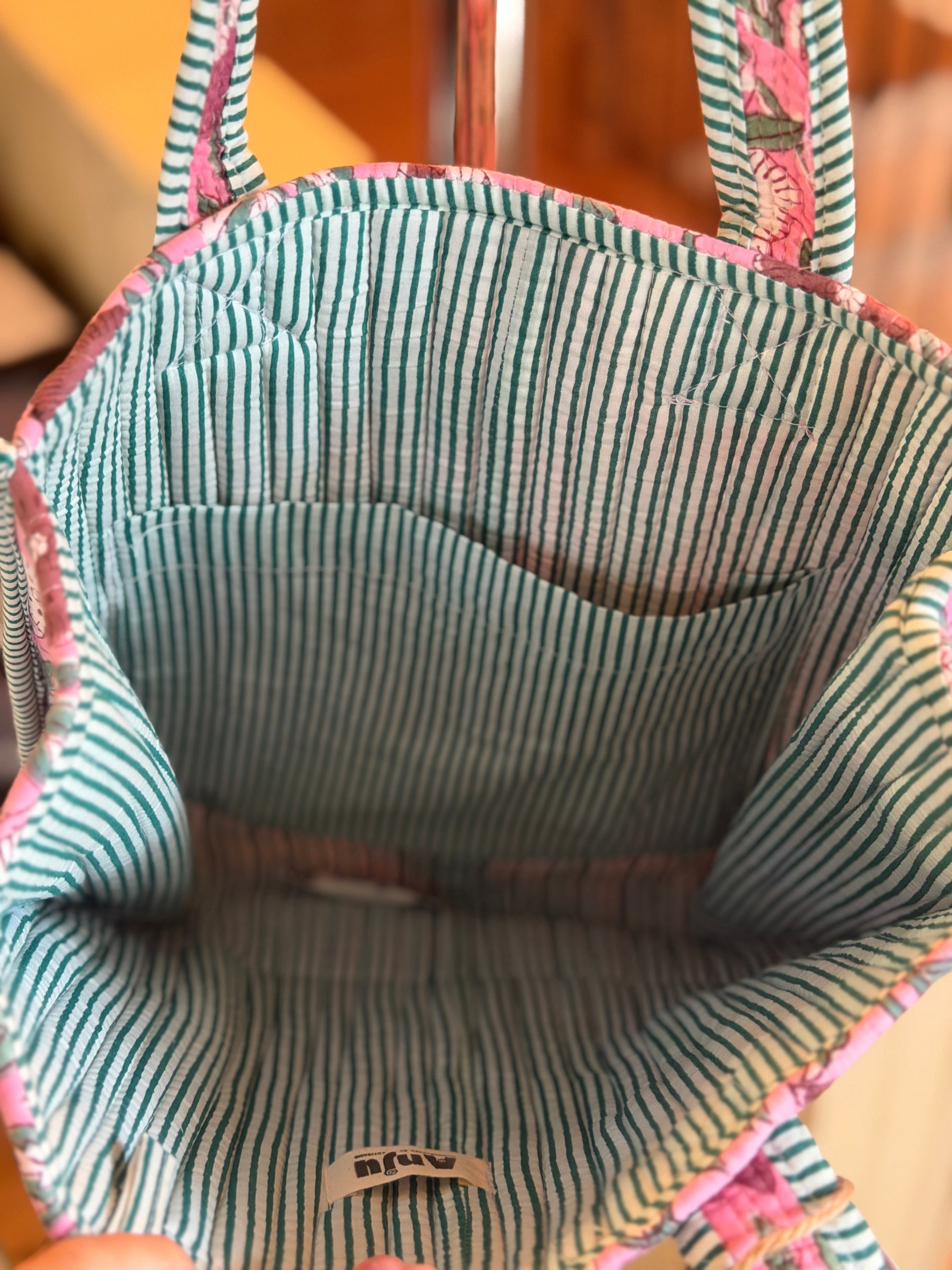 Mini Pink Floral Quilted Tote
