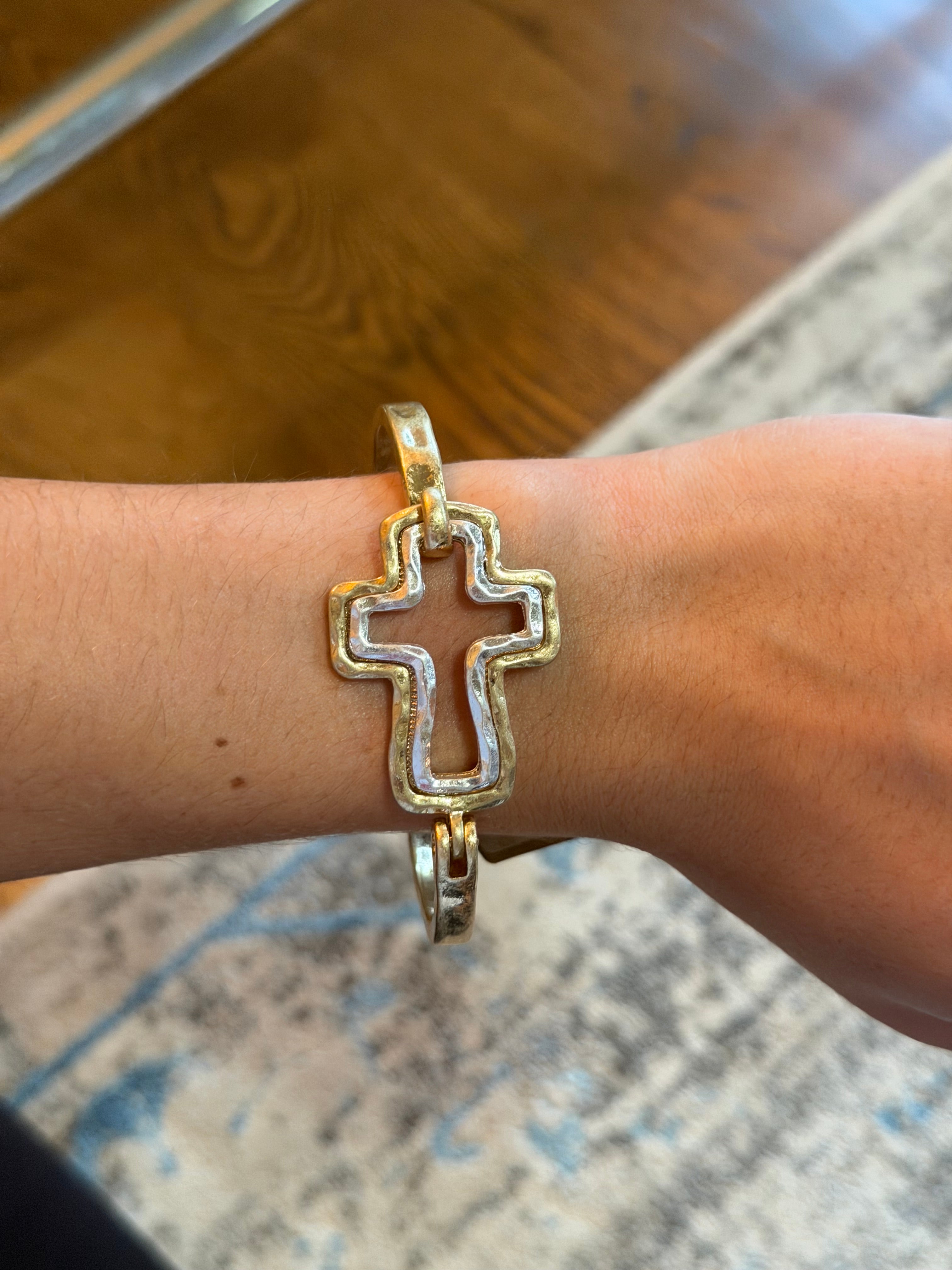 Mixed Metal Cross Bangle