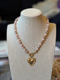 Pink Beaded Heart Necklace