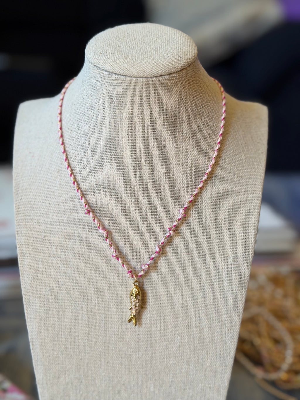 Colored Wrap with Fish Charm Necklace