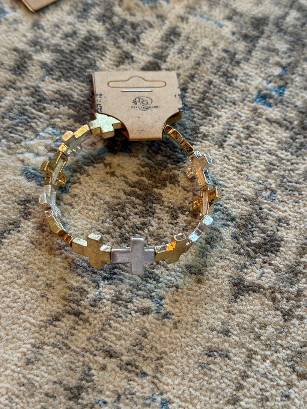 Mini Mixed Metal Stretchy Cross Bracelet