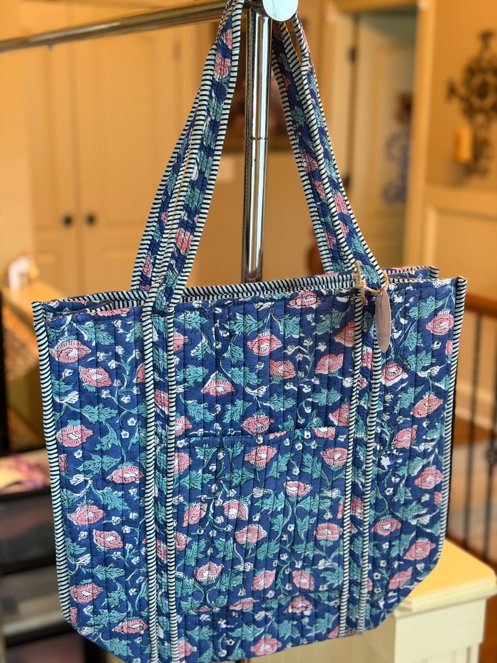 Blue Floral Quilted Tote