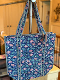 Blue Floral Quilted Tote