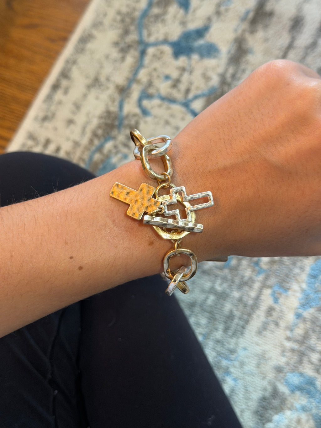 Mixed Metal Cross Chain Bracelet