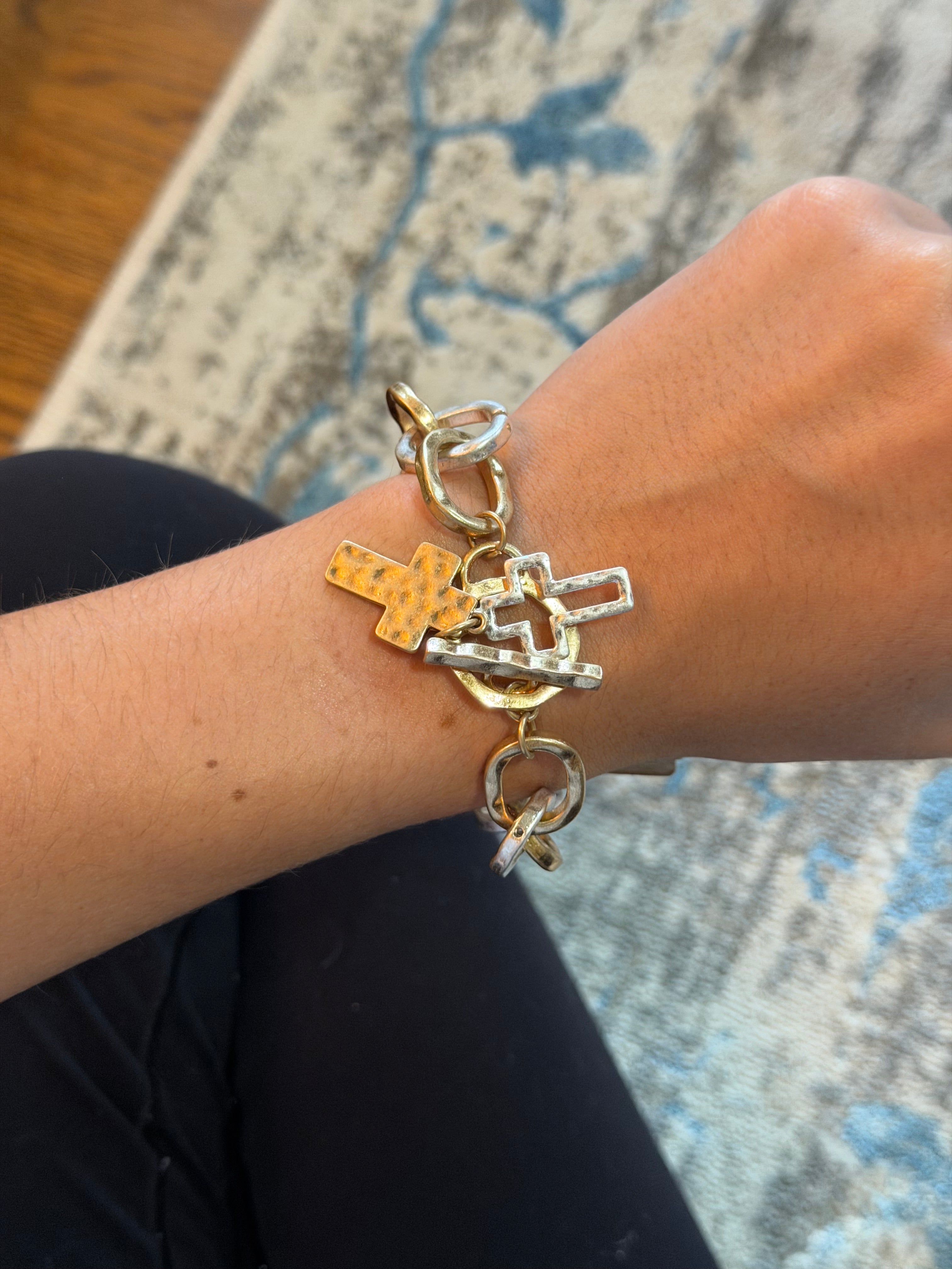 Mixed Metal Cross Chain Bracelet