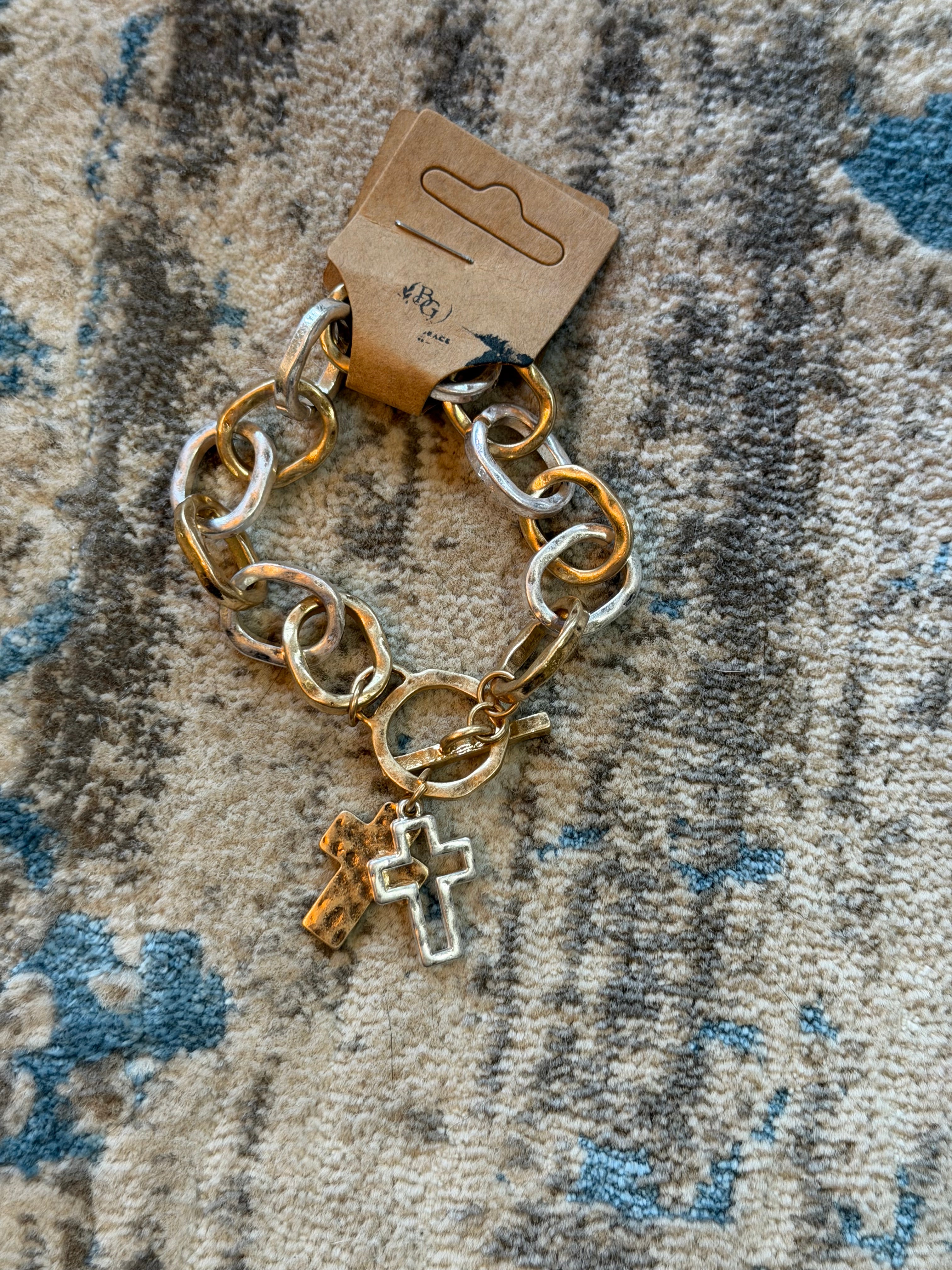 Mixed Metal Cross Chain Bracelet