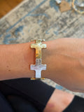 Mixed Metal Stretchy Cross Bracelet