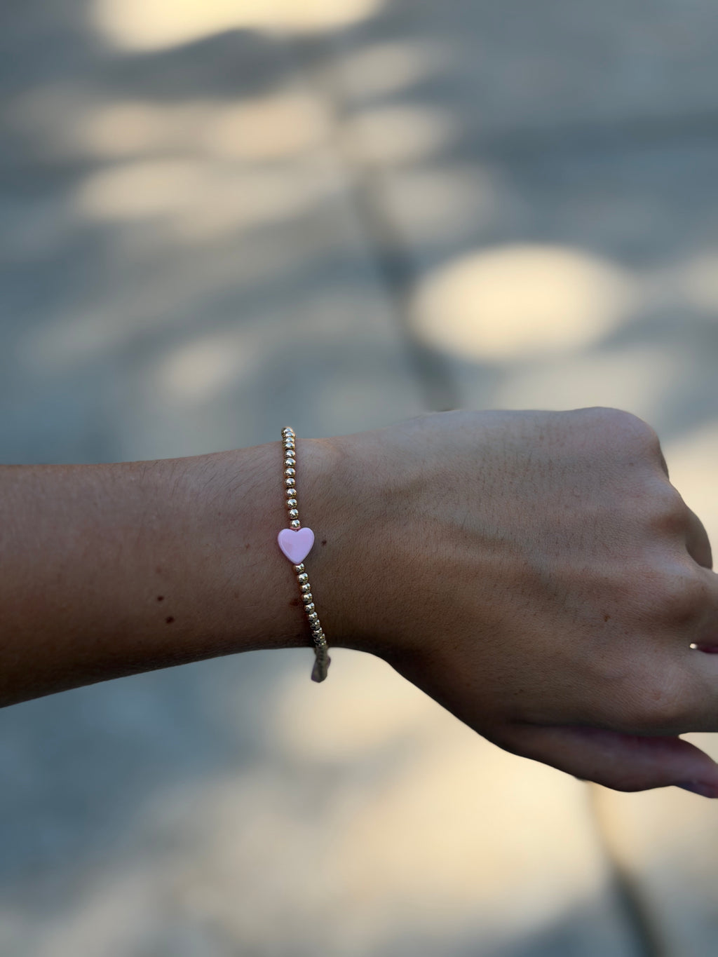 Gold Bead with Pink Hearts Bracelet