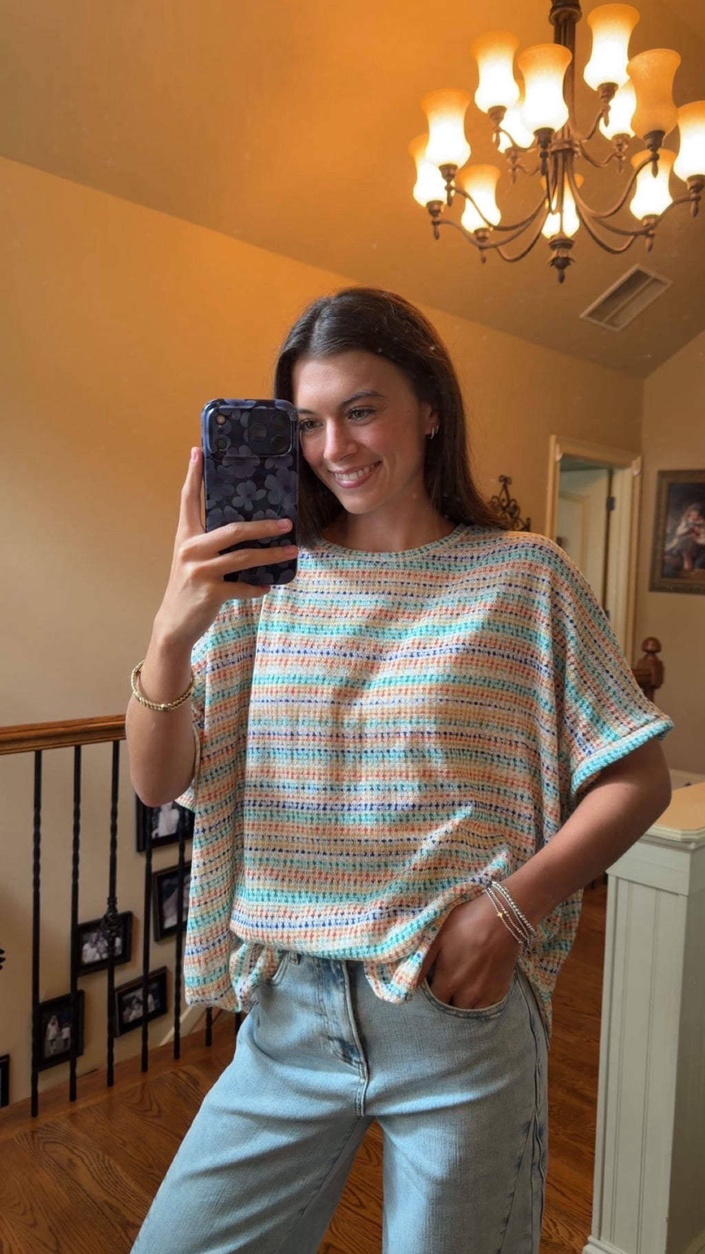 Short Sleeve Stripe Knit Top