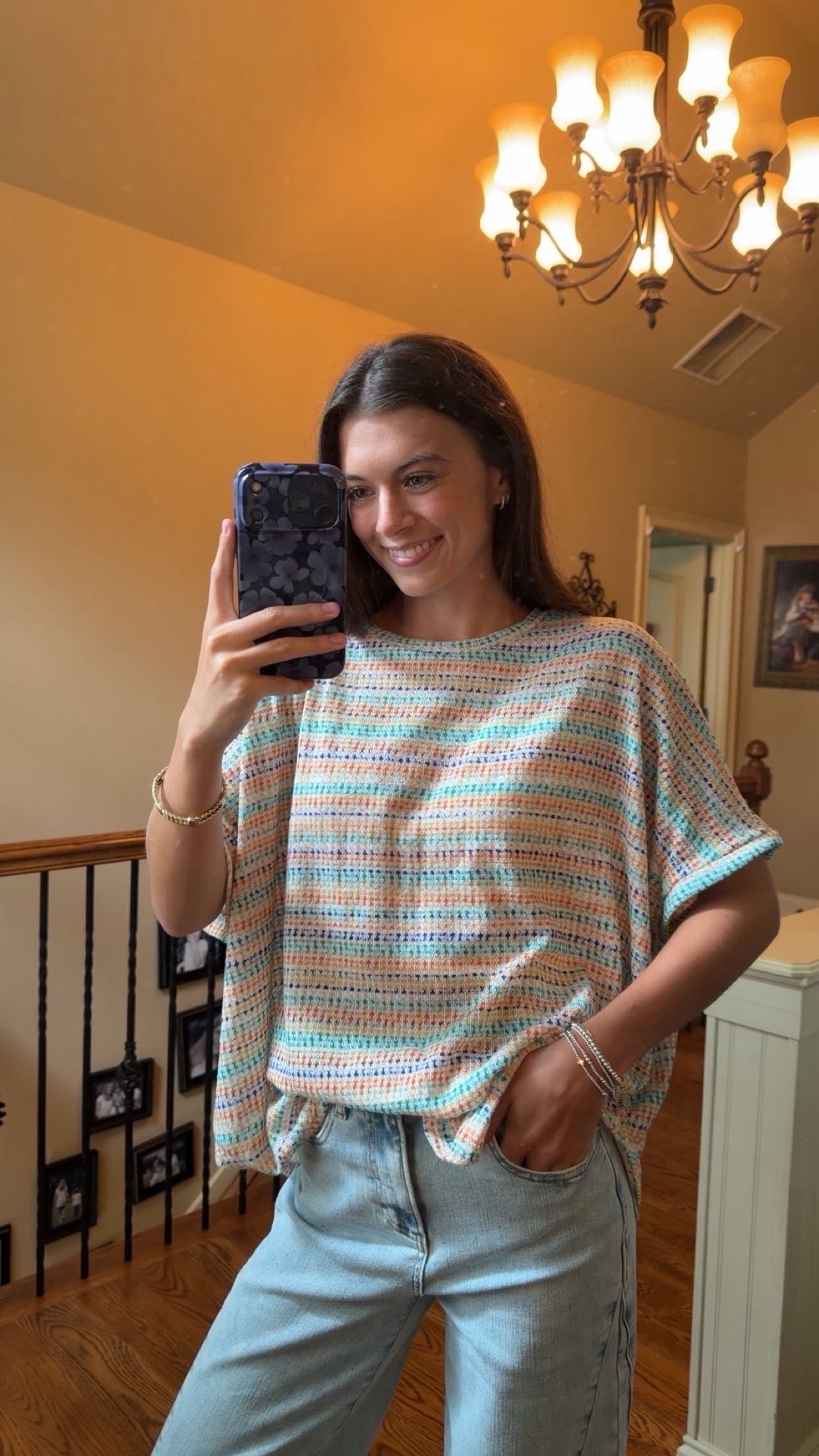 Short Sleeve Stripe Knit Top