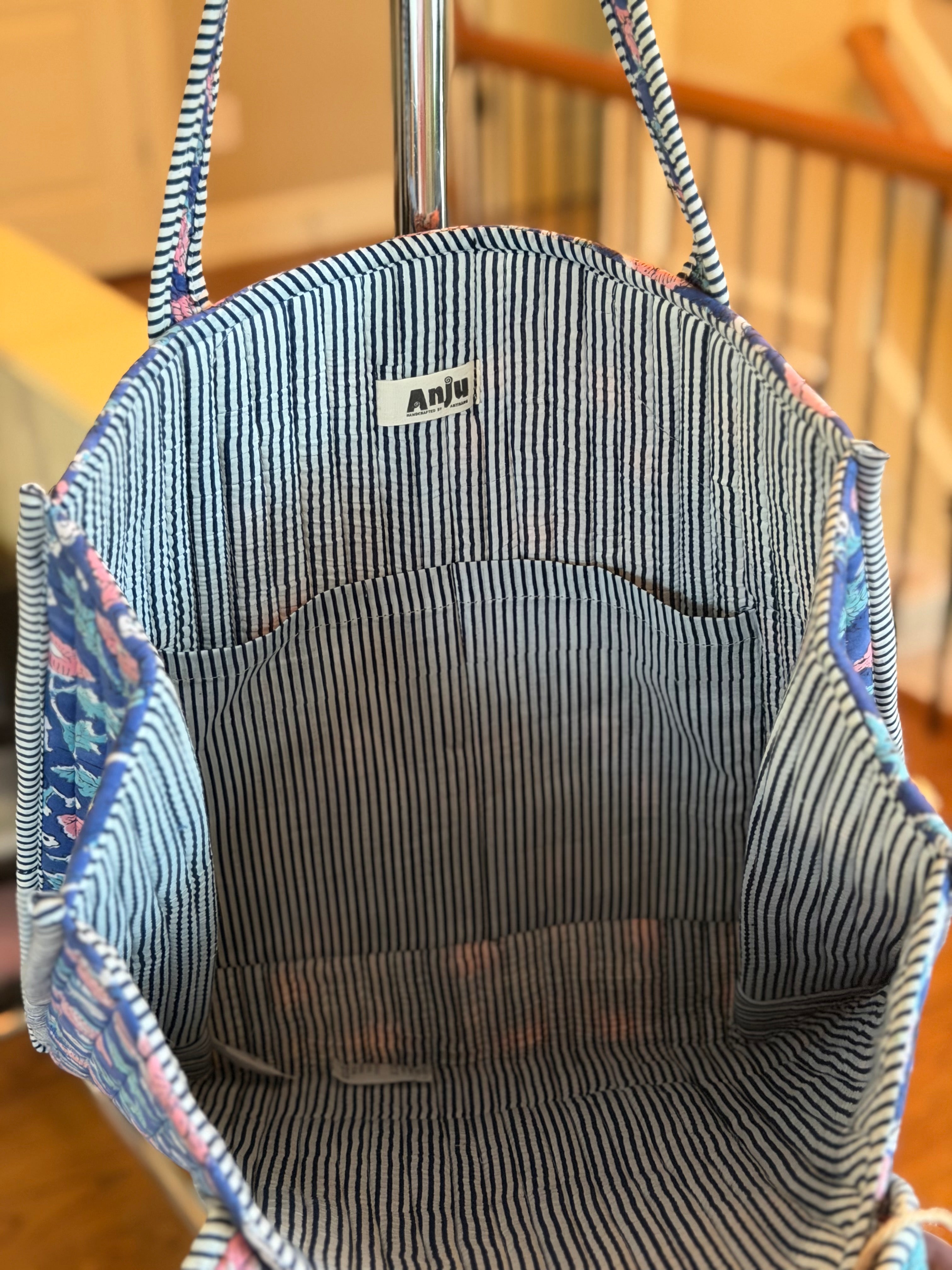 Blue Floral Quilted Tote