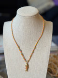 Colored Wrap with Fish Charm Necklace