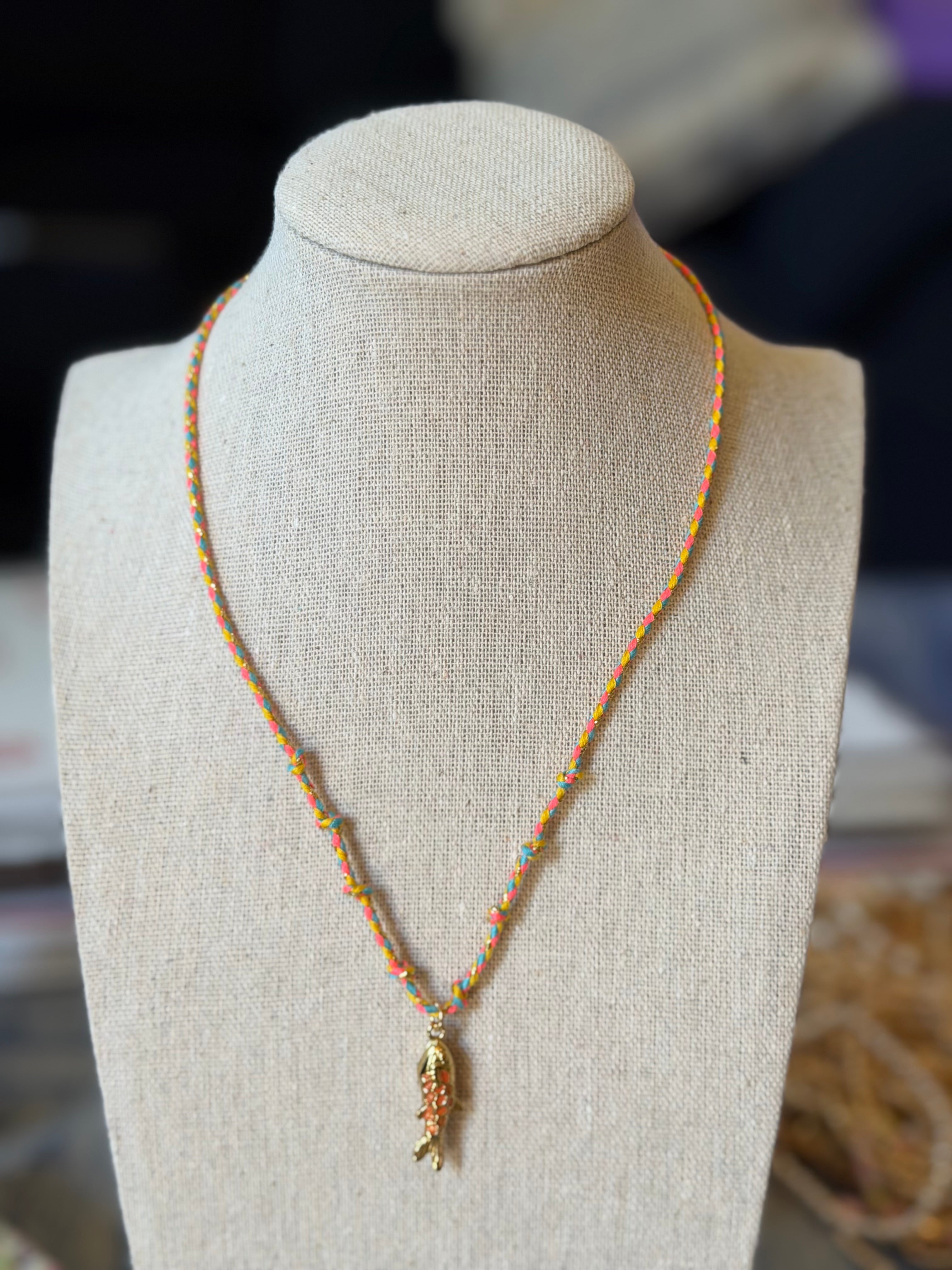 Colored Wrap with Fish Charm Necklace