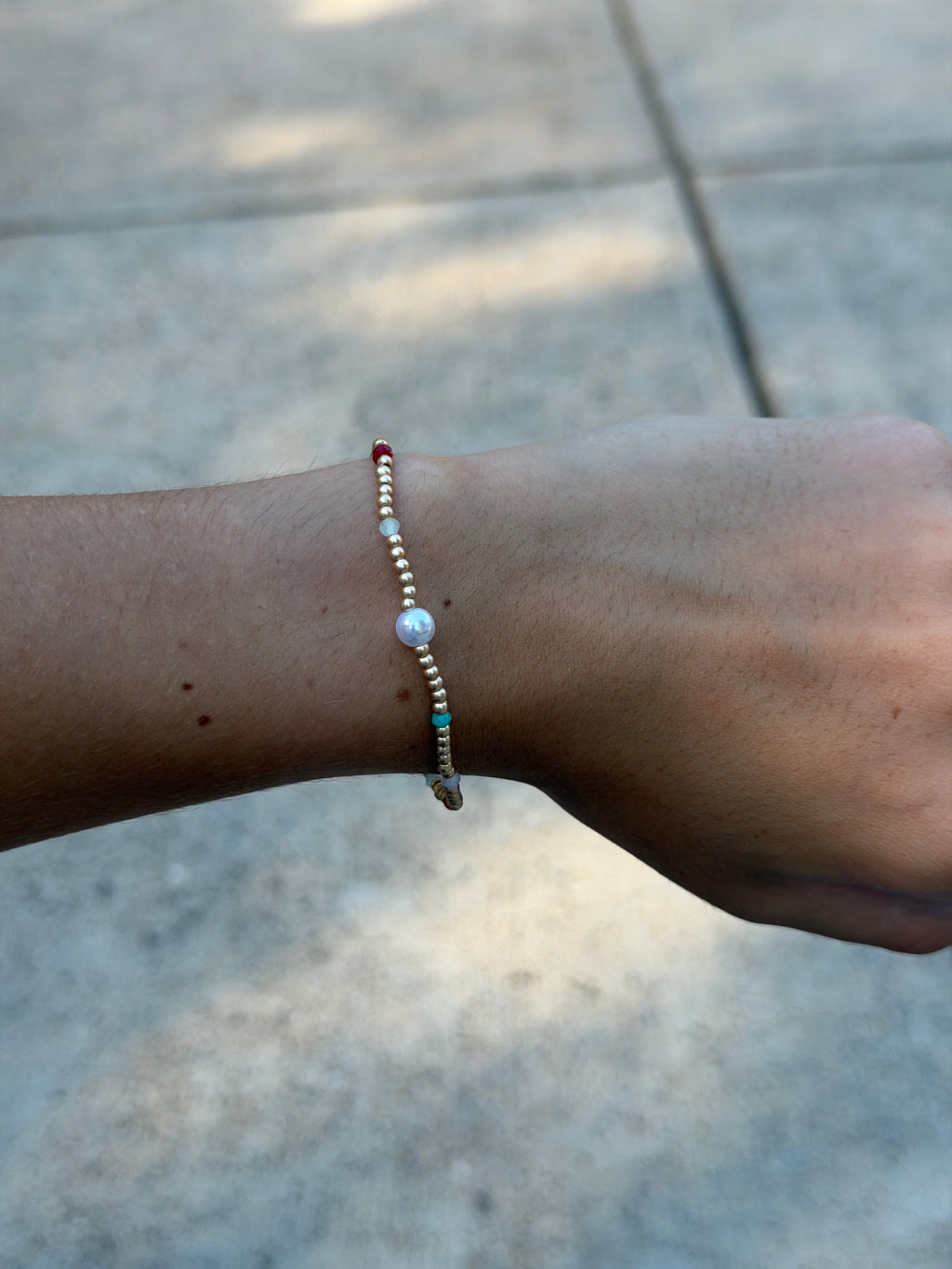Gold with Color Beads and Pearl Bracelet