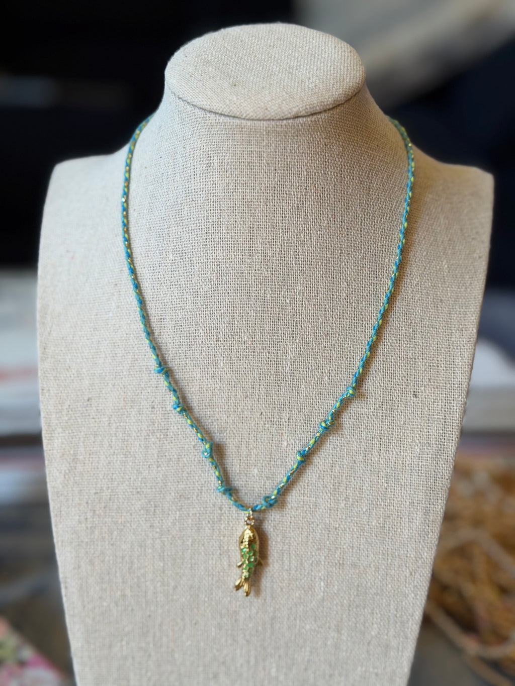 Colored Wrap with Fish Charm Necklace