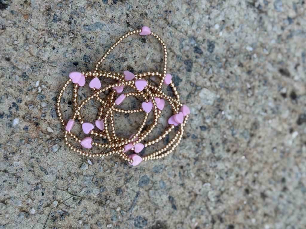 Gold Bead with Pink Hearts Bracelet