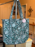 Green Floral Quilted Tote