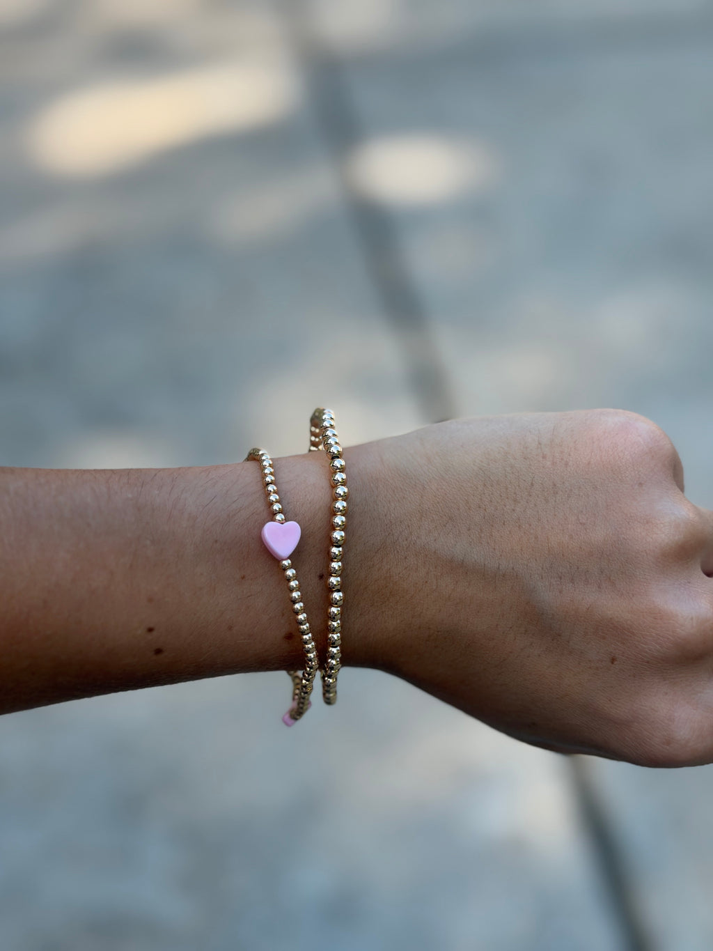 Gold Bead with Pink Hearts Bracelet
