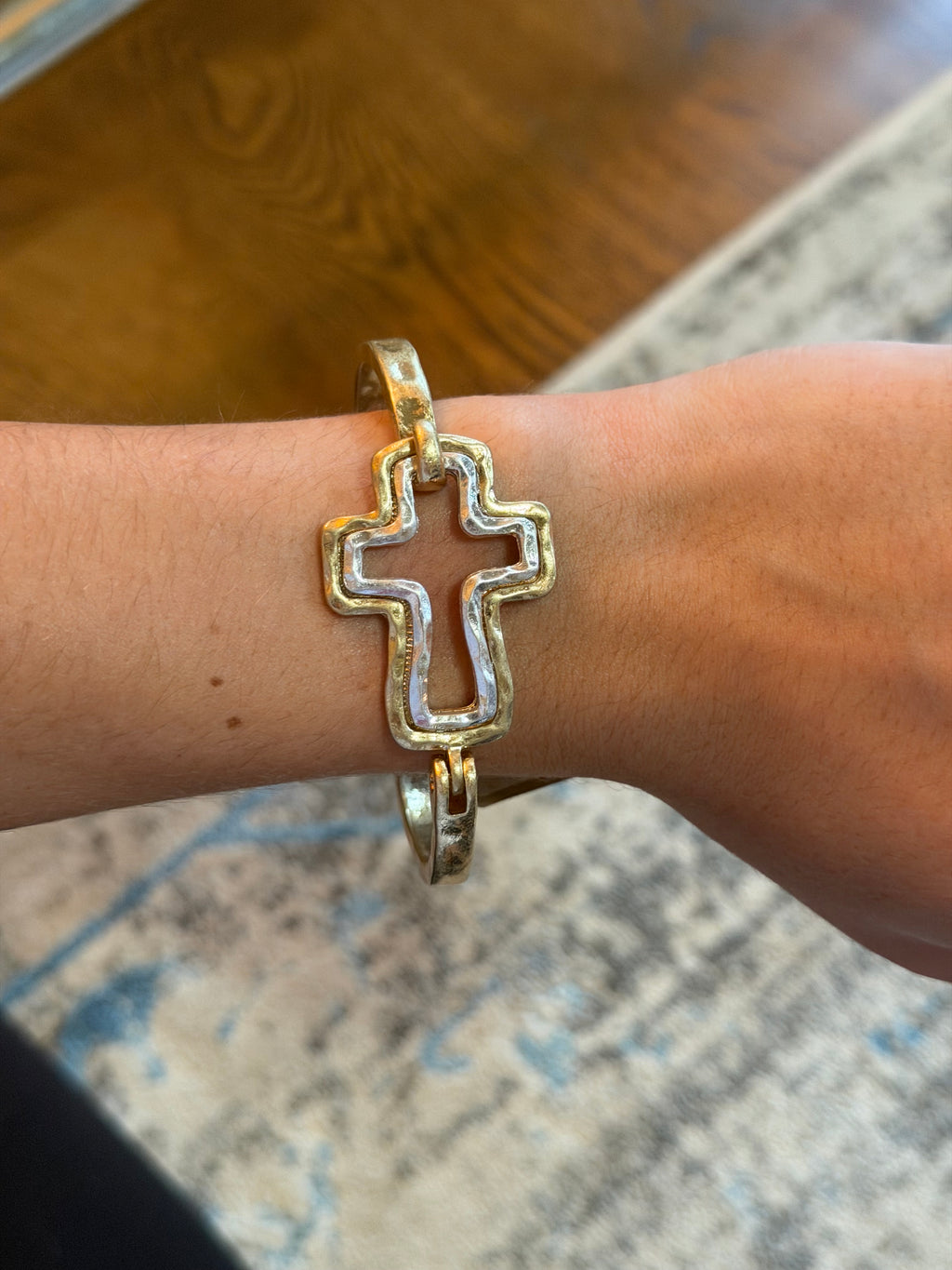 Mixed Metal Cross Bangle