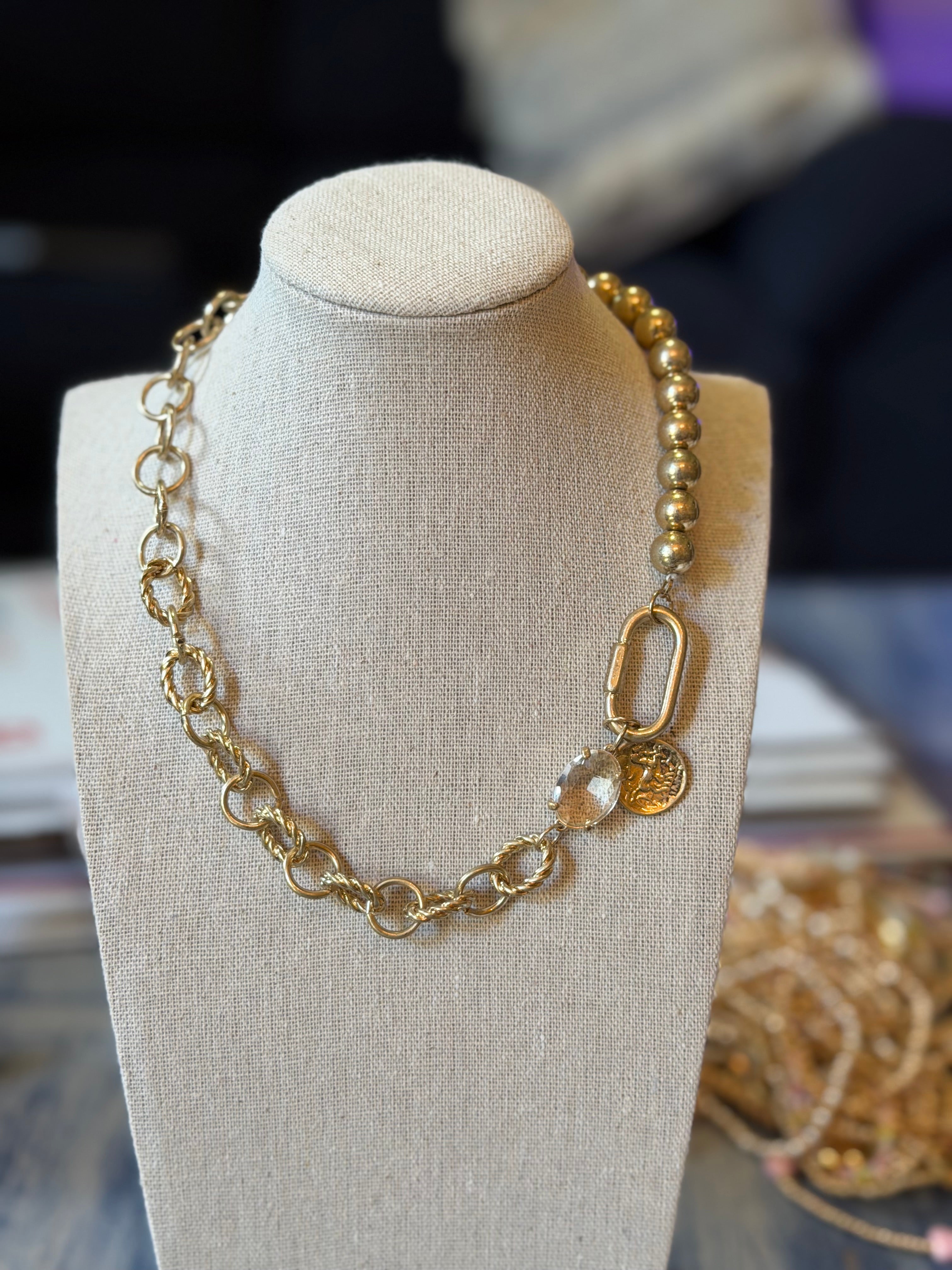 Rustic Gold Lock Necklace