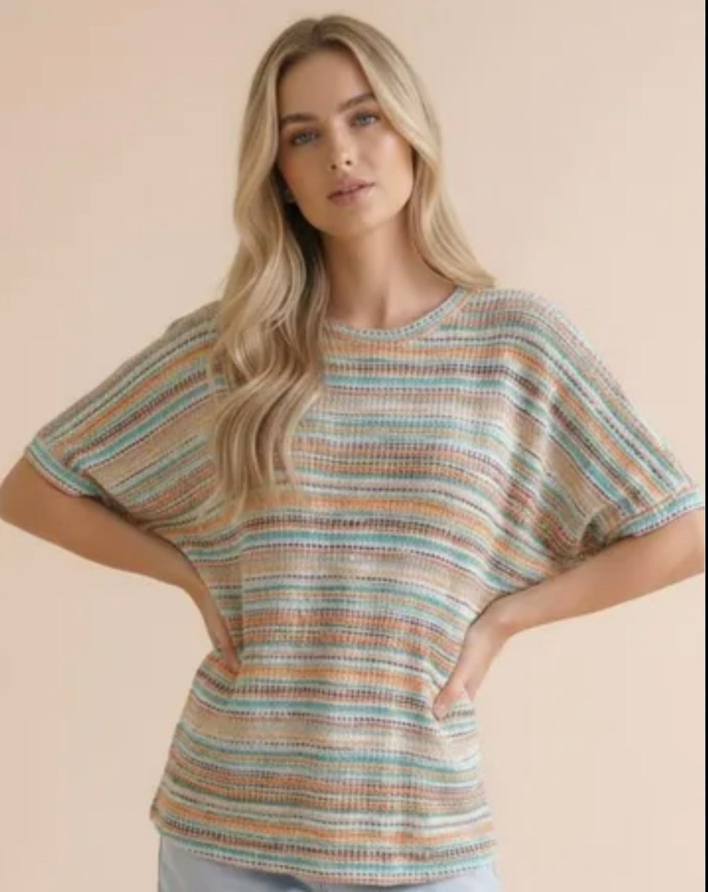 Short Sleeve Stripe Knit Top